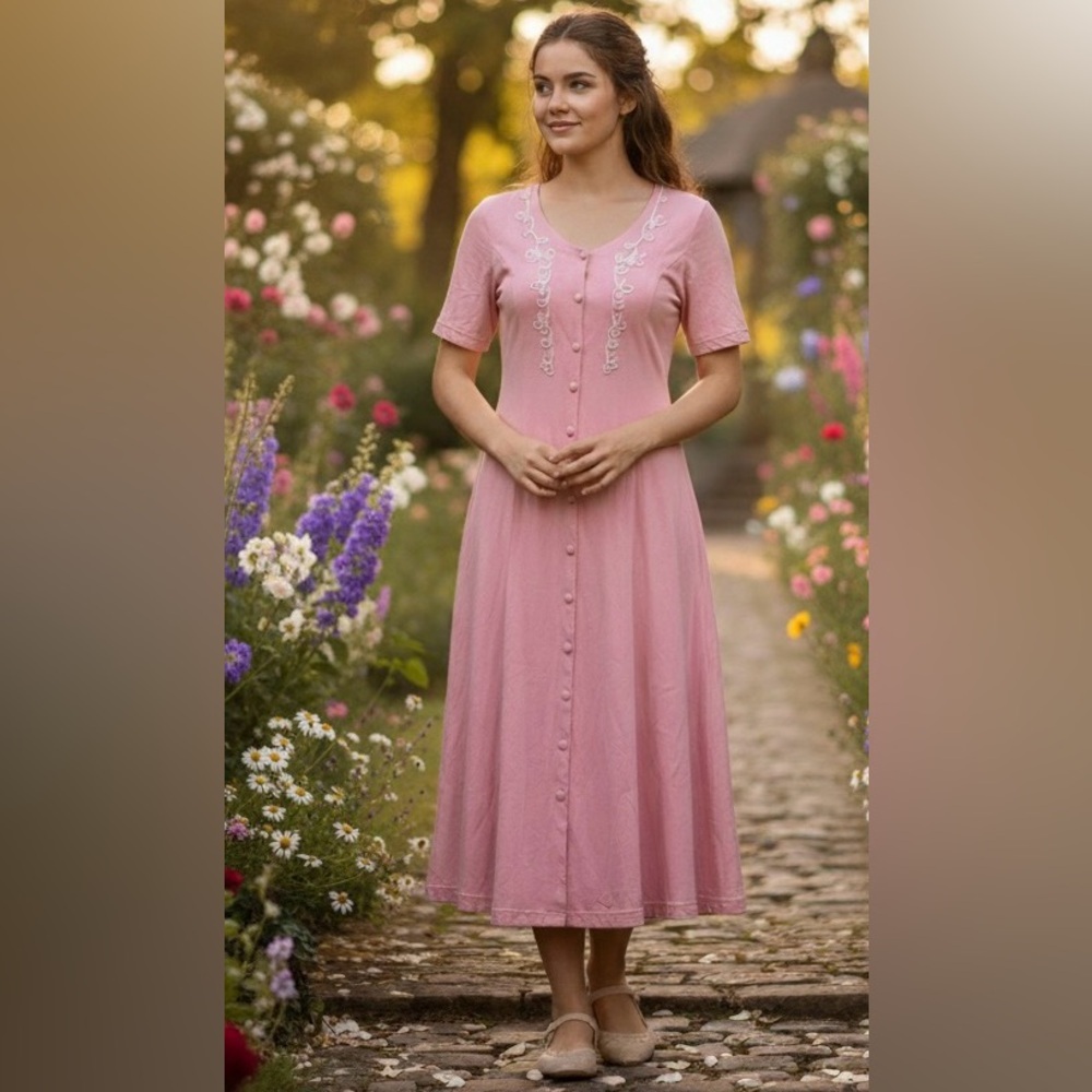 Vintage Pink Cotton Midi Dress Jessie Romantic